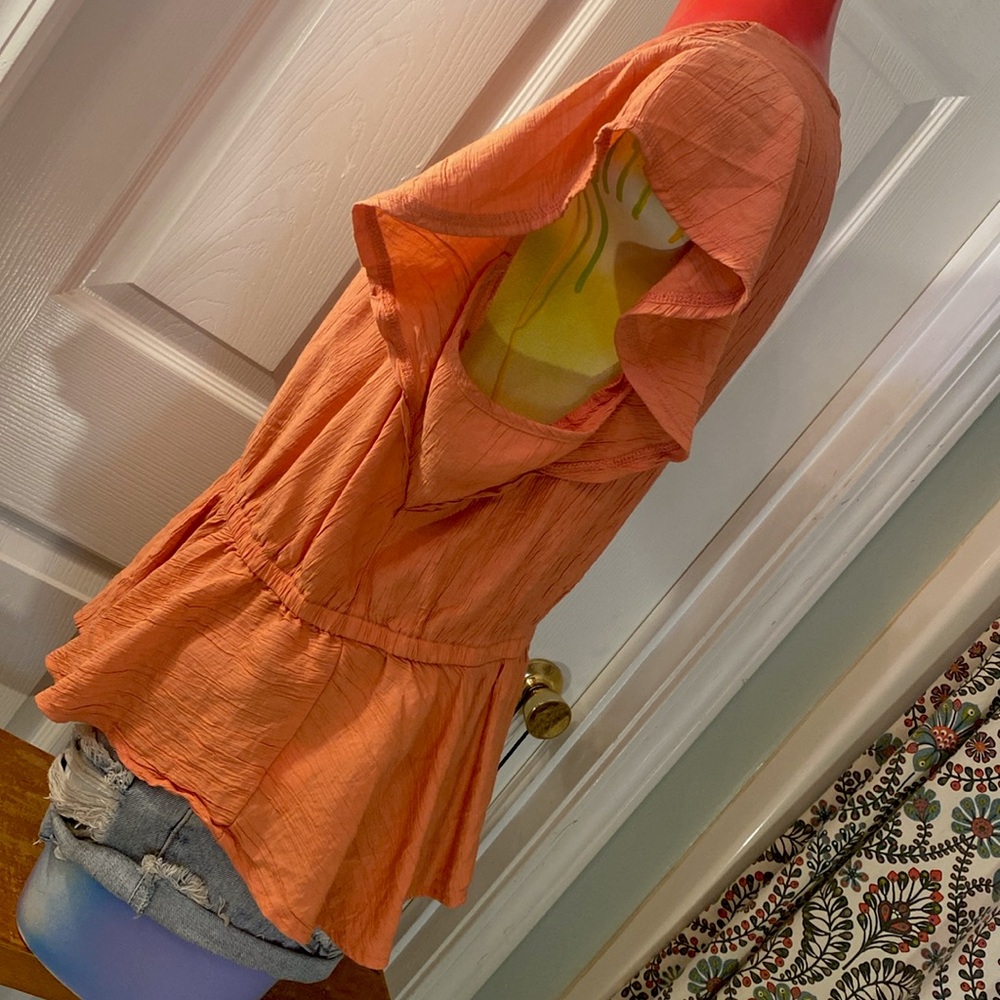 Sam Edelman Orange Peplum Tunic with Short Sleeves - Picture 5 of 10